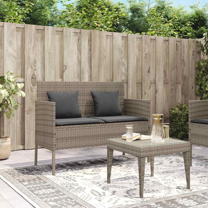 vidaXL - Tuinbank - met - kussens - poly - rattan - grijs