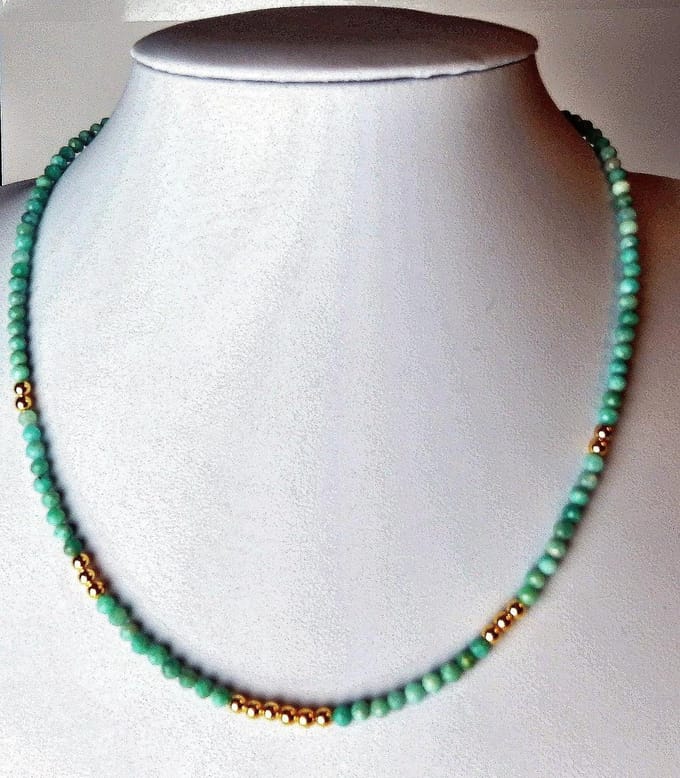 Natuurlijk Amazoniet Collier 3 mm. facet kralen
