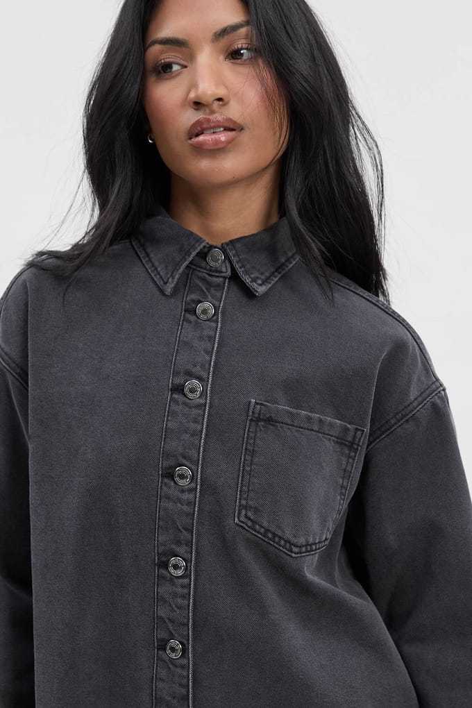 boohoo Dames Denim overhemd | Grey | Maat: 6