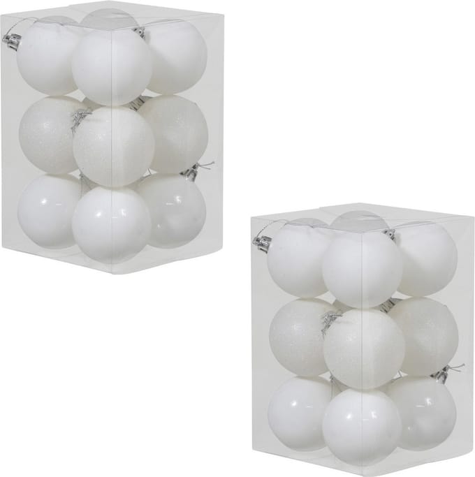 Othmar Decorations Christmas White Satin - 24x witte kunststof kerstballen 6 cm - glans - mat - glitter - onbreekbaar
