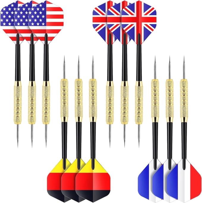 Dartset met Stalen Tip Darts - 12 Stuks met Vlaggen Flights en Extra Schachten