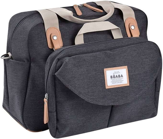 Béaba Geneva II Luiertas 23 L - Modulaire Verzorgingstas met Afneembaar Voorvak - 16 Vakken voor Baby- en Ouderspullen - Inclusief Verschoonmat, Isothermische Flessenhouder en Fopspeenhouder - Dark Heather Grey