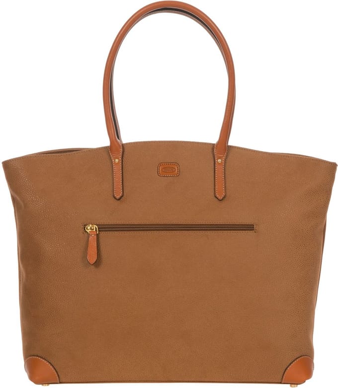 BRIC'S Leren Schoudertas Shopper met laptopvak Life Bag Camel Bruine