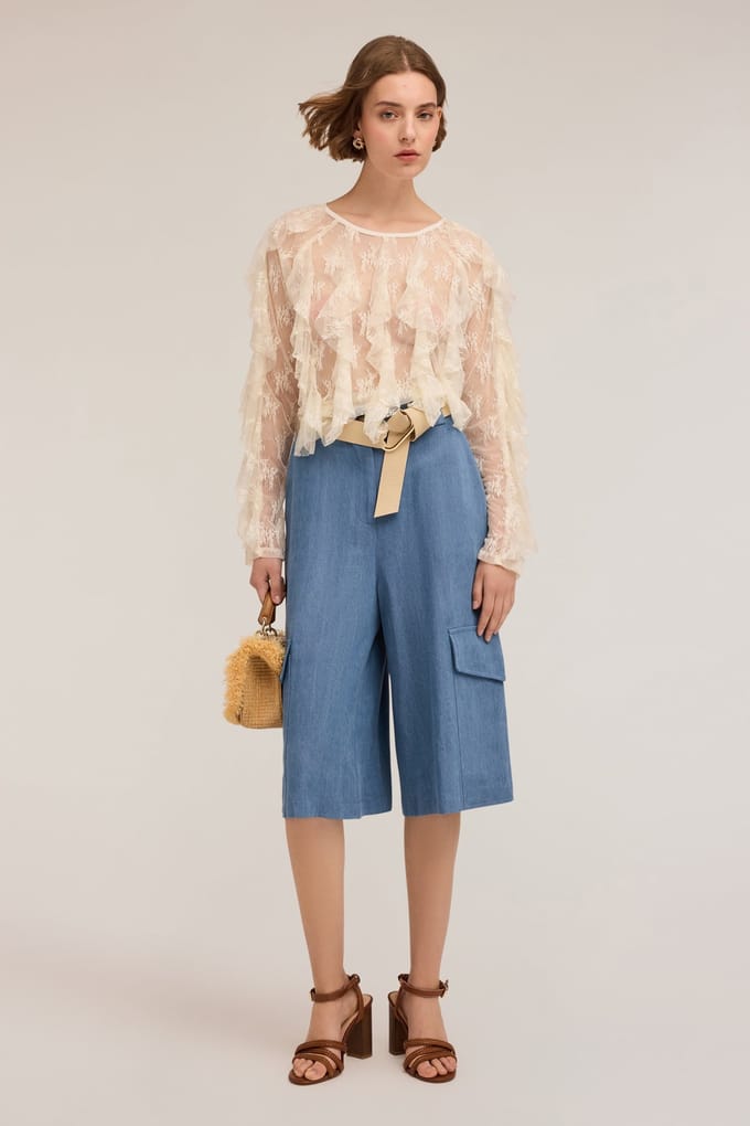 Motivi Long-sleeved Lace Blouse With Ruching White Taglia: 44 | Magliette intime Outlet | Donna | Bianco