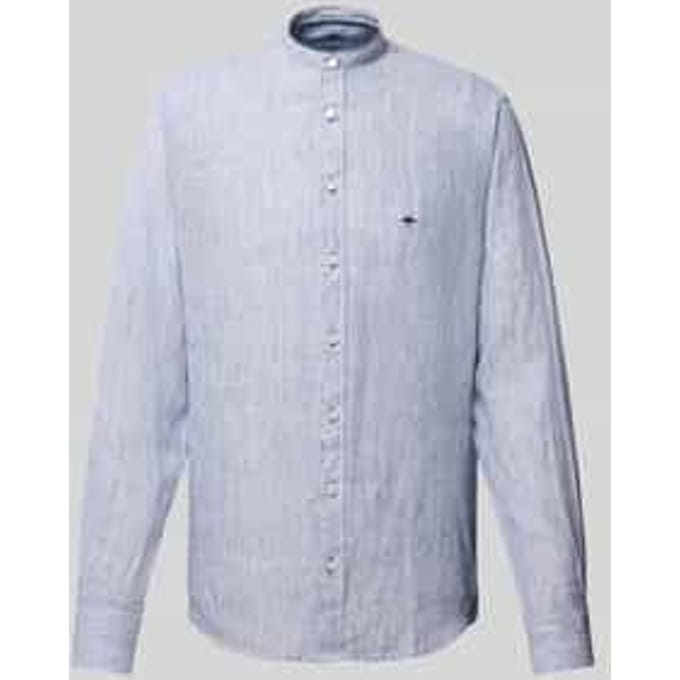 Fynch-Hatton Overhemd Fine Striped Linnen Stand-Up Collar Navy / male