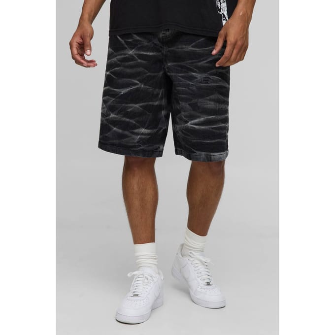 Parachute Crinkle Washed Denim Shorts | Washed Black | Size 32