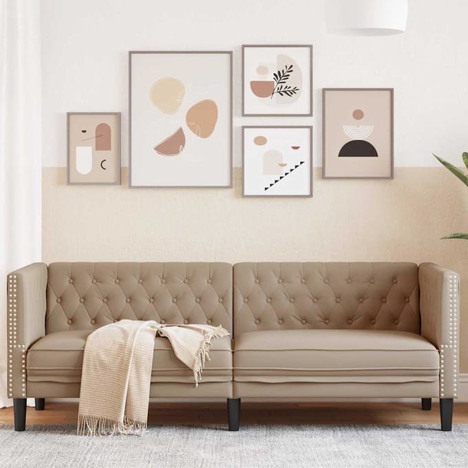 vidaXL - Driezitsbank - Chesterfield-stijl - kunstleer - cappuccinokleurig