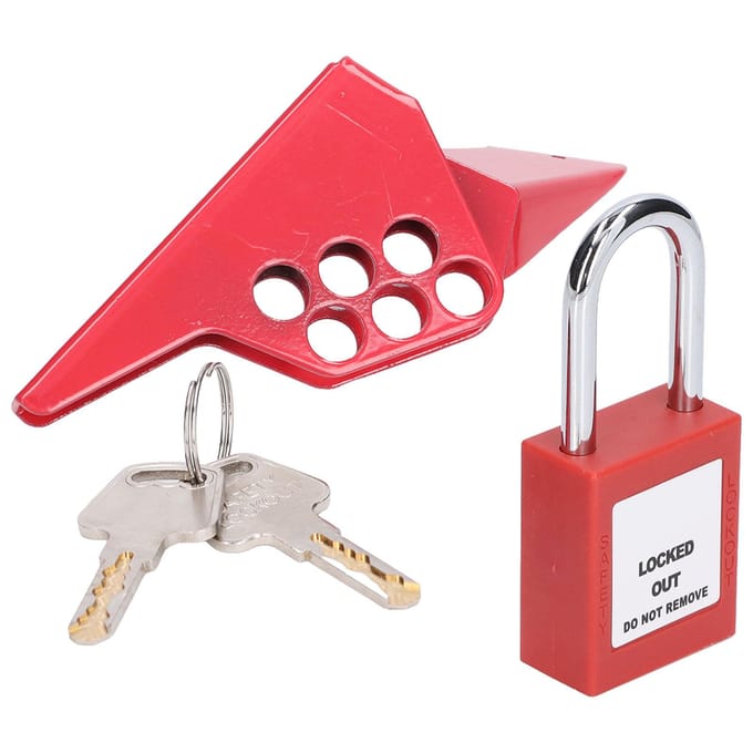 Verrou de vanne à bille standard petit verrou de vanne à bille à poignée de pipeline industriel avec cadenas 38 mm red