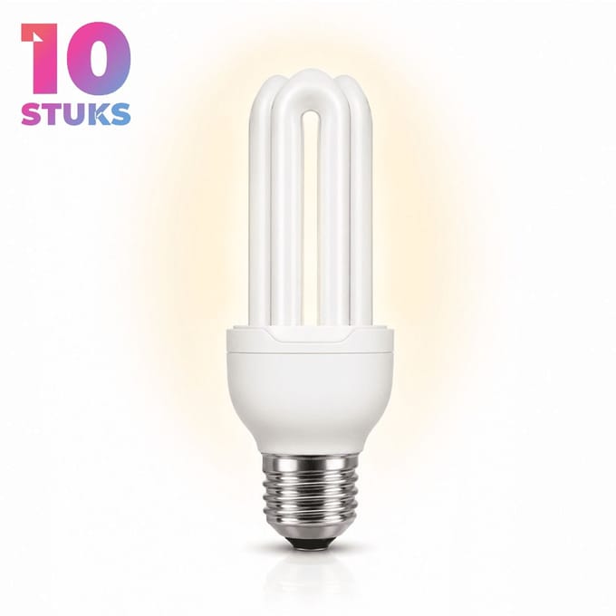 10x Stick Spaarlamp E27 - 15W - Daglicht (6000K) - 910 lm - 10 jaar - Niet Dimbaar