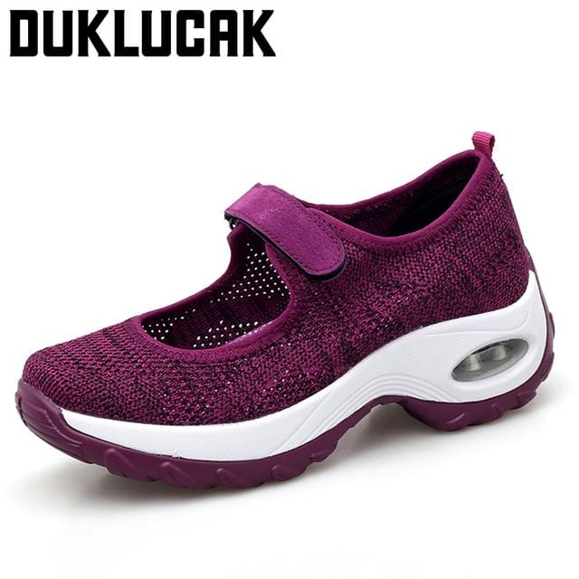 Baskets d'été en maille pour femmes, chaussures de sport blanches à plateforme, mocassins confortables à coussin d'air 36 black