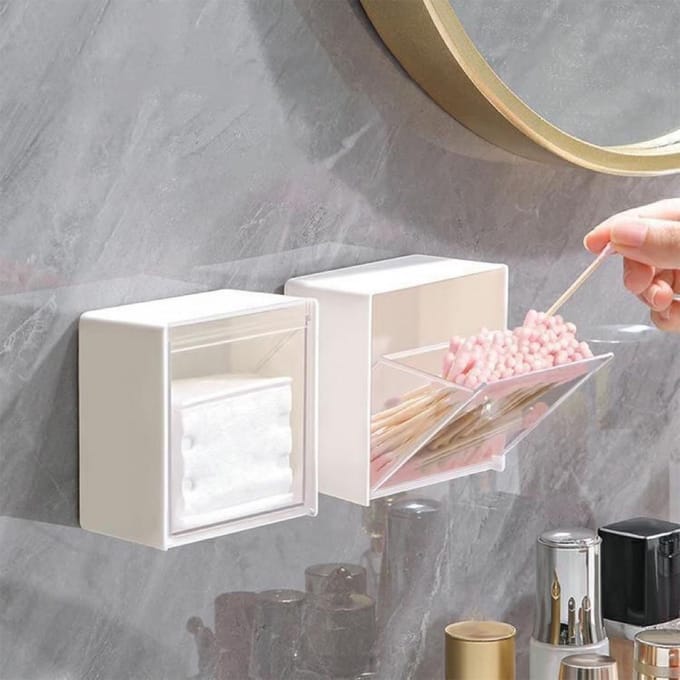 Wandgemonteerde Clamshell Opbergdoos Plastic Wattenstaafjeshouder Watjeshouder Dispenser voor white
