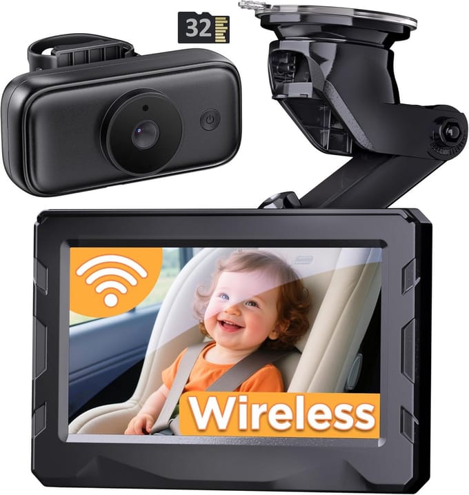 Draadloze Baby Autocamera HD 1080P met Nachtzicht en Groot Display