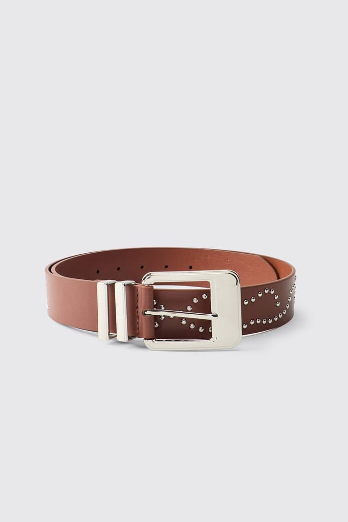 PU Western Strass Riem | Brown | Size Medium