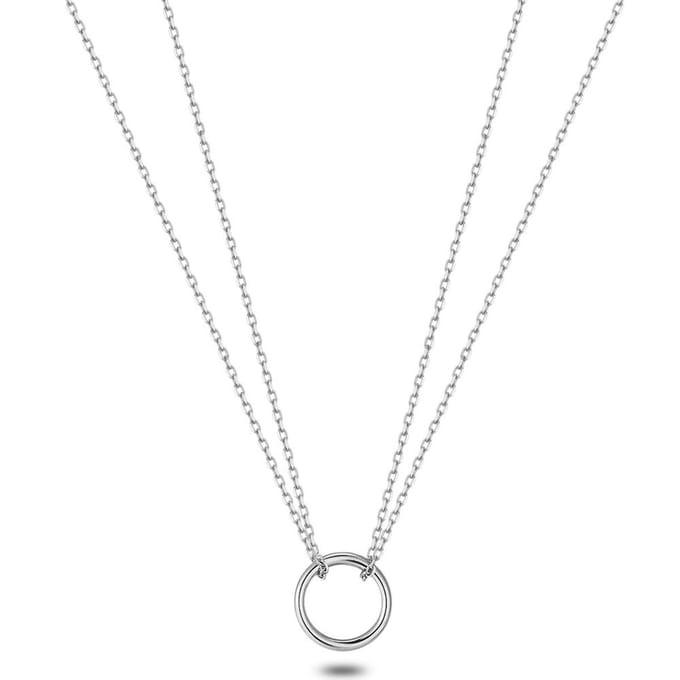 Twice As Nice Halsketting in edelstaal, dubbele ketting met open cirkel 40cm+5cm
