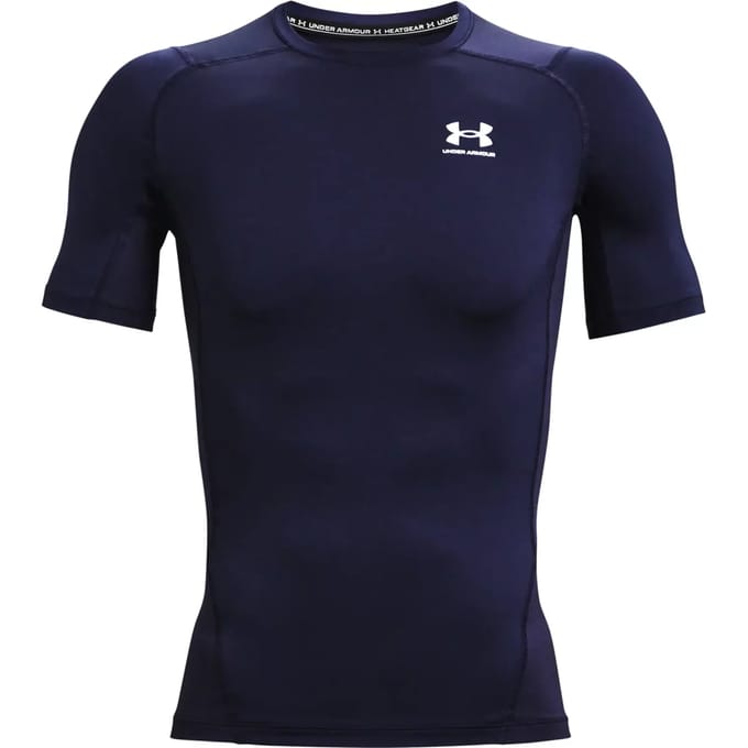 Under Armour UA HG Armour Comp SS-BLU Heren Sportshirt - Midnight Navy - Wit