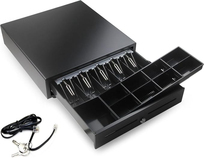 Kassalade met 12V aansluiting voor POS-systemen - Robuuste RVS met RJ11-interface
