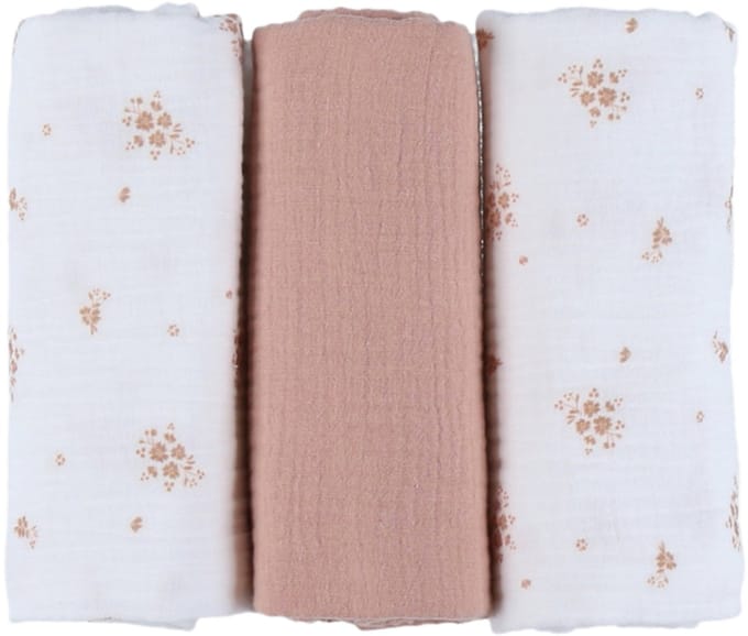 Noukie's Hydrofiele Doeken Set - Vintage Flowers - 70 x 70 cm - Wit/Roze
