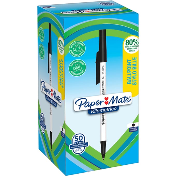 Balpen Paper Mate Kilometrico Recycled medium zwart
