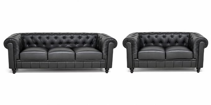 Chesterfield Banken Set - Leder - 2 & 3 Zits - Zwart - Design