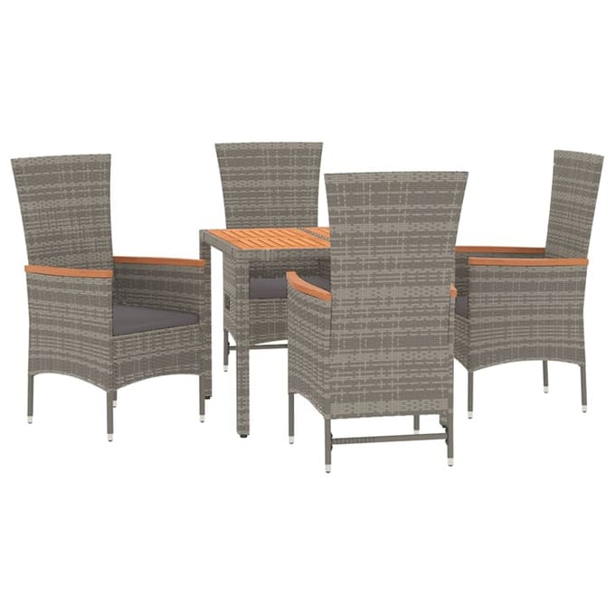 vidaXL - 5-delige - Tuinset - met - kussens - poly - rattan - grijs