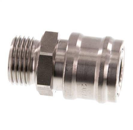 RVS DN 7.2 (Euro) Luchtkoppeling Snelkoppeling G 1/2 inch Buitendraad Double Shut-Off - CLS7-M-S-SV-012