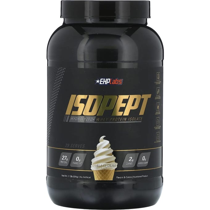 EHPlabs, IsoPept, gehydrolyseerd wei-eiwitisolaat, vanille-ijs, 2,15 lb (974 g)