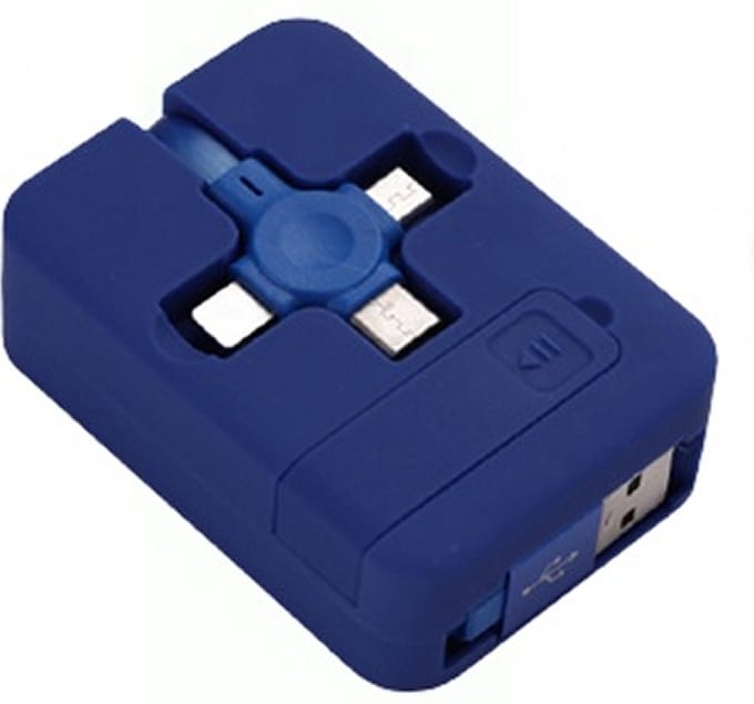 De Beste Gadgets Data en Oplaadkabel 3 in 1 - Blauw - Met Telefoonstandaard functie - Aansluitingen: Lightning / USB-C / Micro-USB - Geschikt voor iPhone, iPad en Android apparaten