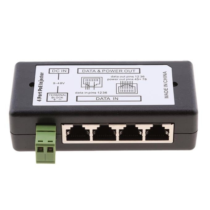 4 POE-poorten Injectorschakelaar 1248V Passieve voedingsmodule via Ethernet as described zwart