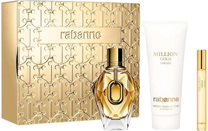 Paco Rabanne MILLION GOLD FOR HER Set 3 pcs Eau de Parfum spray 90 ml + Body lotion 100 ml + Eau de Parfum spray 10 ml