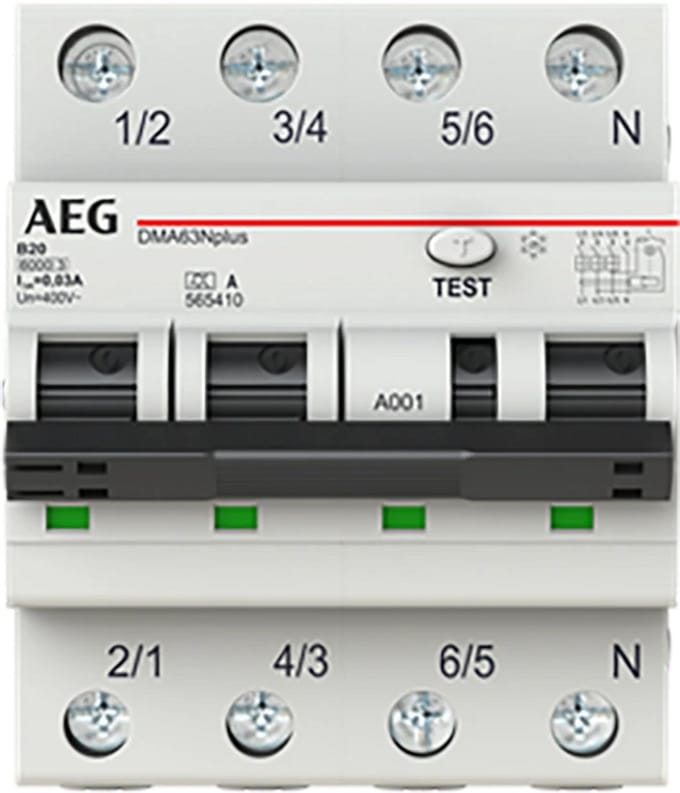 AEG aardlekautomaat 3-polig+nul 20A B-kar 30mA (DMA63N B20/030)