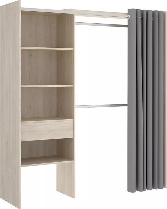Vente-unique Verstelbare kledingkast LAURENT - L. 110/160 cm - Eiken en grijs