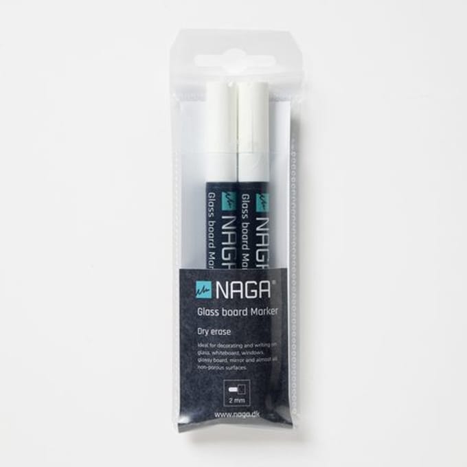 Glasbordmarker 2mm Naga set a 2st. wit
