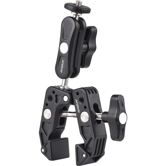 Andoer Super Clamp Mount Camerahouder Flexibele monitorhouder met dubbel 360 graden draaibaar balhoofd 1/4 zwart