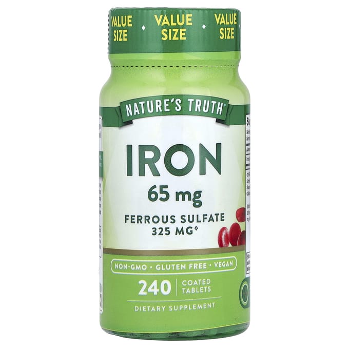 Nature's Truth, IJzer, IJzersulfaat, 65 mg, 240 Omhulde Tabletten