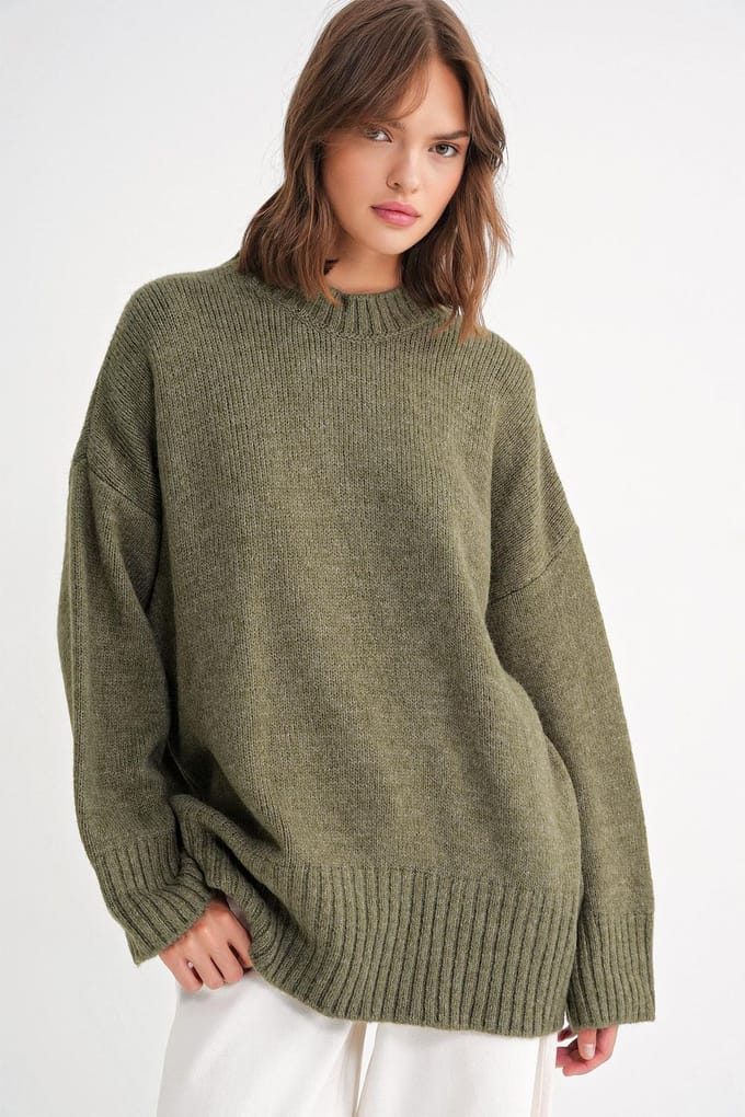 Oversized Geribbelde Trui met Ronde Hals