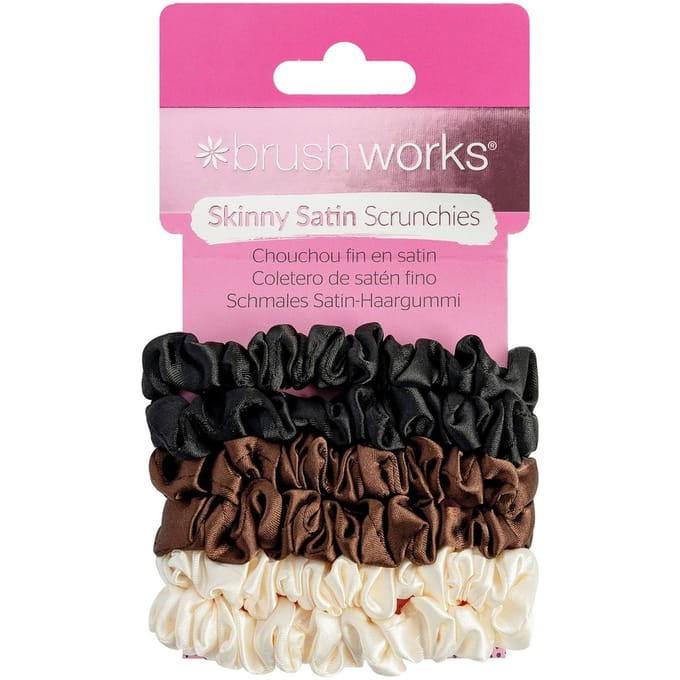 brushworks Skinny Satin Scrunchies - 6 Pack