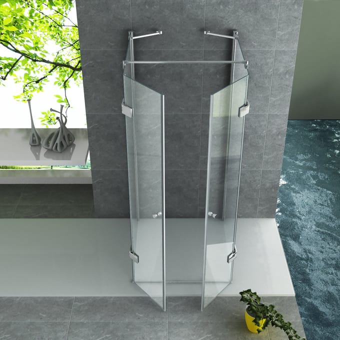 ALONI Douchecabine U-Opstelling met 2 Draaideuren en 2 Zijwanden – 90x90x195 cm – 8 mm Veiligheidsglas – Chroom – Helder Glas