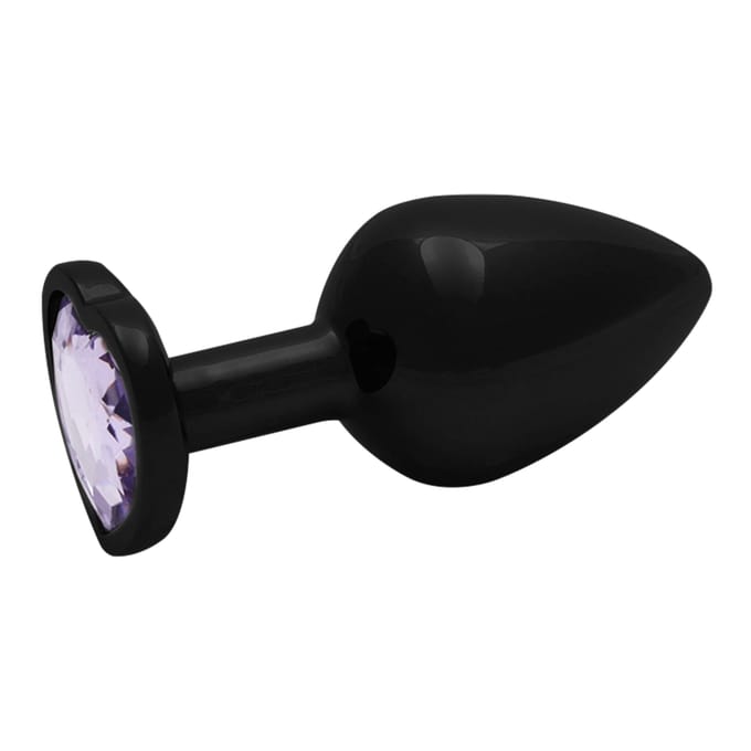 Shots - Ouch! OU812GUN - Heart Gem Butt Plug - Medium - Gunmetal / Amethyst Purple