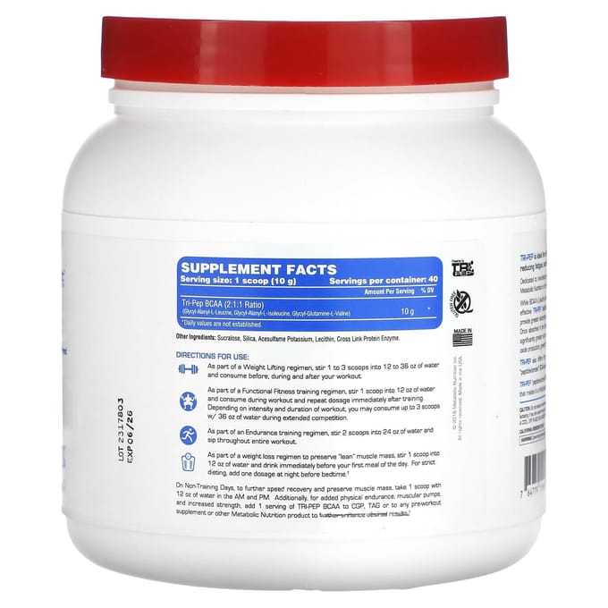 Metabolic Nutrition, Tri-Pep, Vertakte-keten aminozuren, Ongezoet, 14,1 oz (400 g)