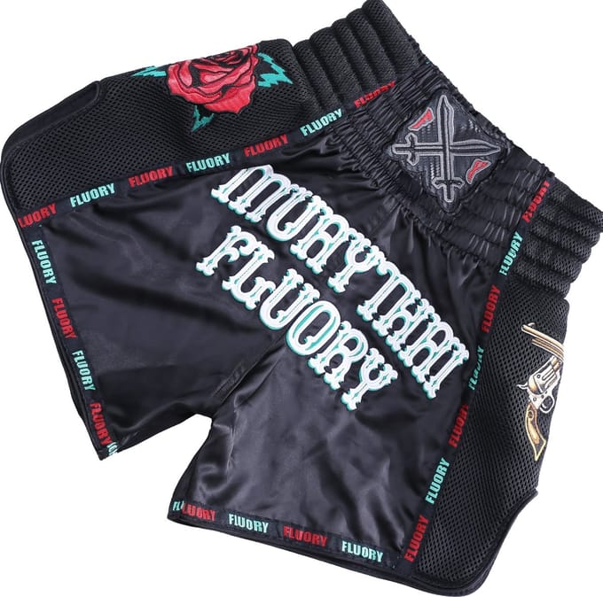Fluory Muay Thai Kickboks Broekjes Pistola Zwart - M