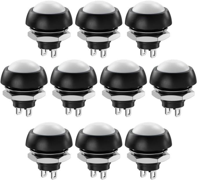 10x Mini Drukknop Wit 12mm Momentane AAN/UIT Schakelaar voor Auto, PC en Verlichting