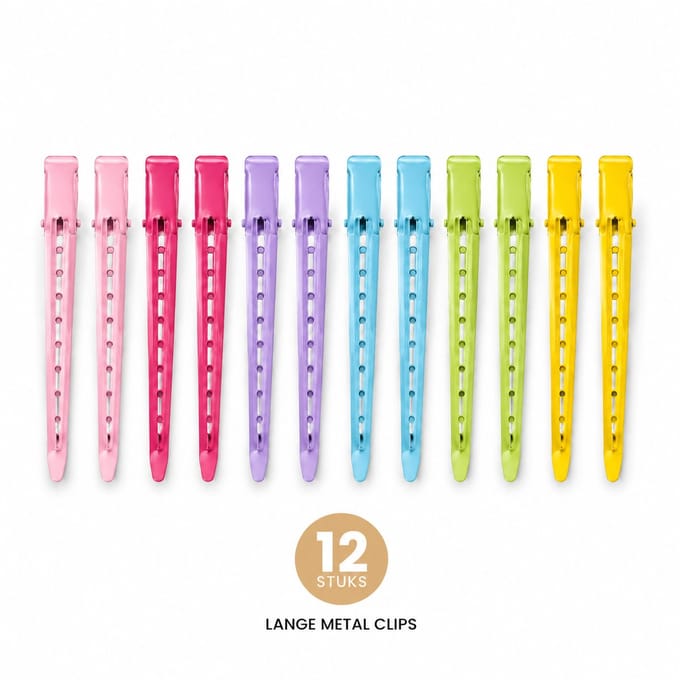 Haar in Stijl® 12 Metal Clips Mix - Kappers Lange Haarklemmen 8.5 cm