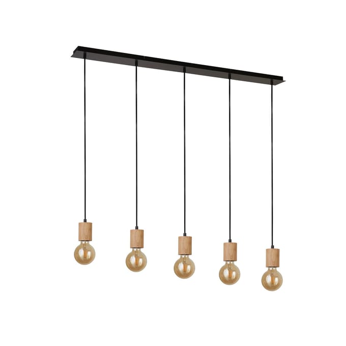 Searchlight Spinny hanglamp, balk, 115 cm, 5-lamps, rubberhout, E27