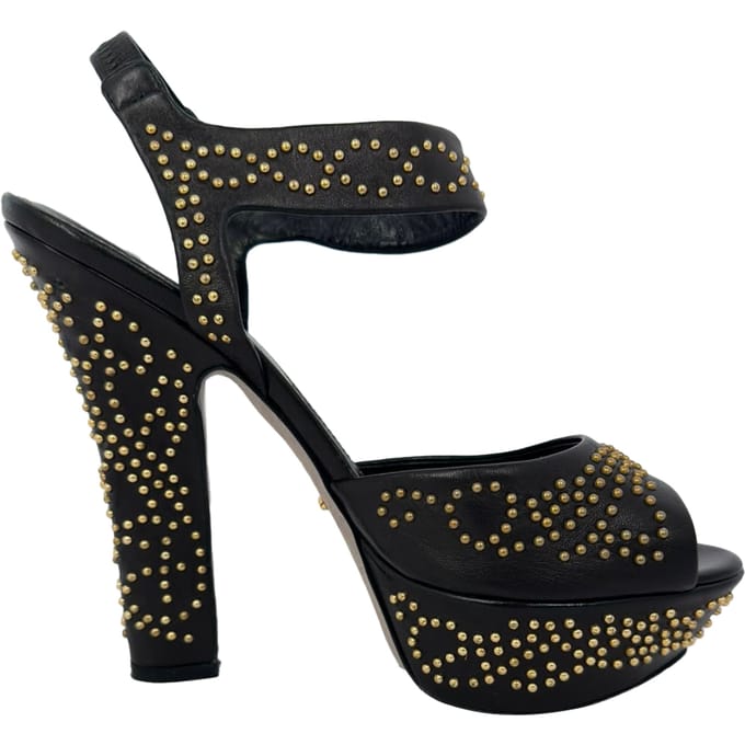 Sergio Rossi platform sandalen met studs en enkelbandje in zwart leer