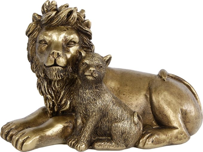Figuren - Sculptuur "lion With Cub" Goud Polystone 13x9x15cm