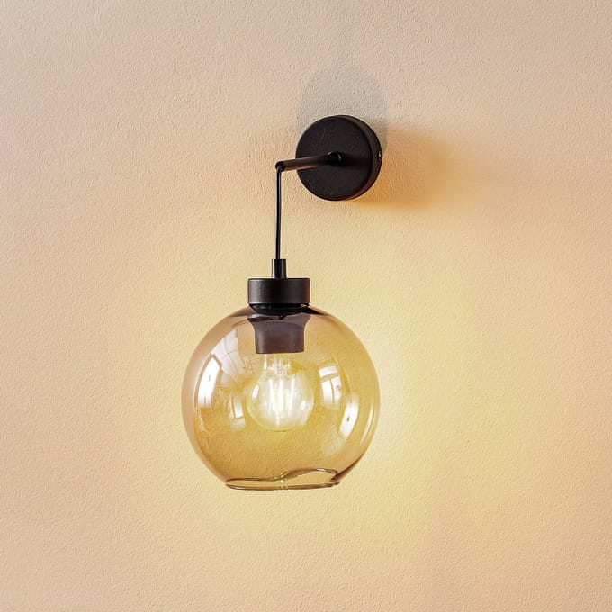 TK Lighting Wandlamp Cubus, zwart/rookgrijs, glas, 30 cm hoog, E27