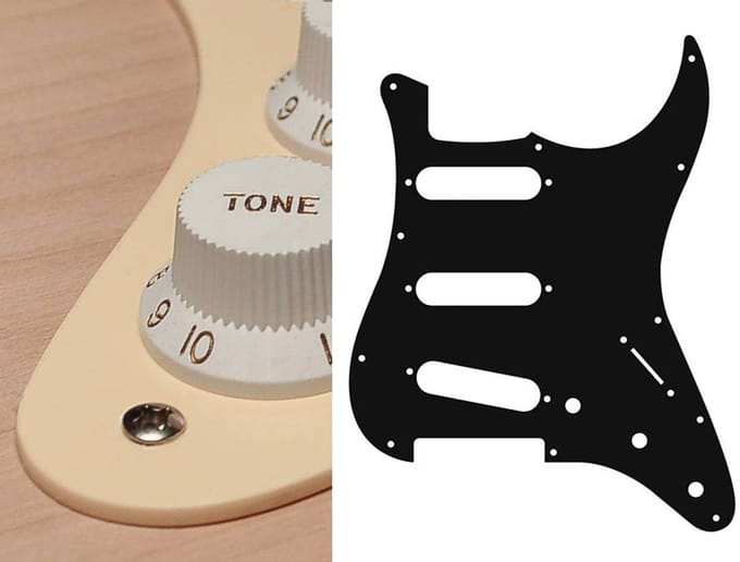 Boston ST-113-C pickguard, Stallion, standard, SSS, 3 pot holes, 3-5 switch, 1 ply, cream