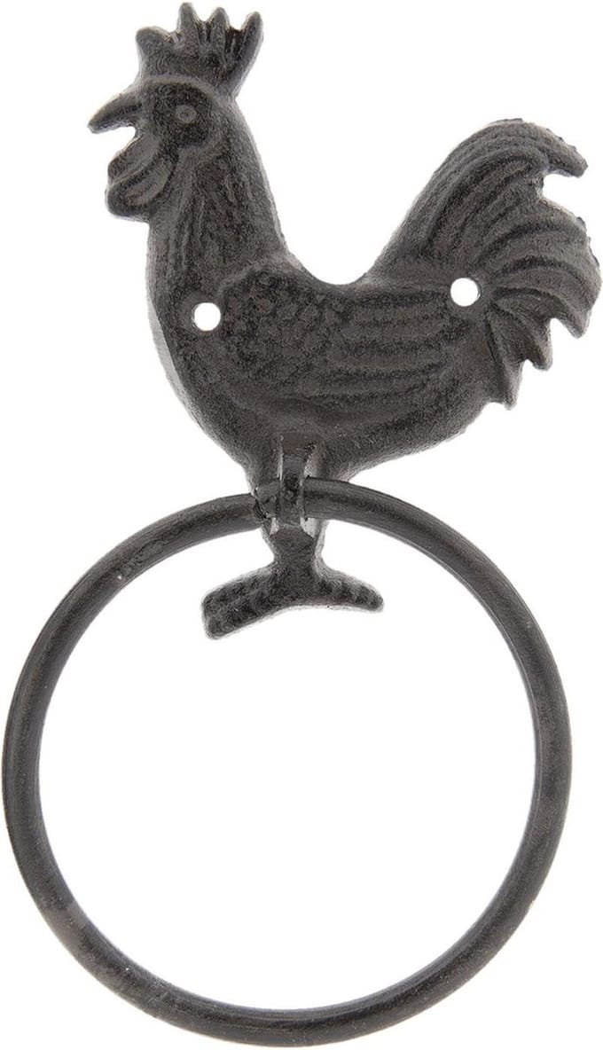 Clayre & Eef Handdoekhouder 13*3*22 cm Bruin Ijzer Haan Handdoekhaak