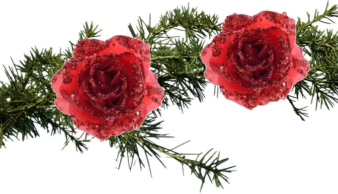 Kerstboomversiering Bloem - 2x stuks - 14 cm - rood - op clip - ornament - roos