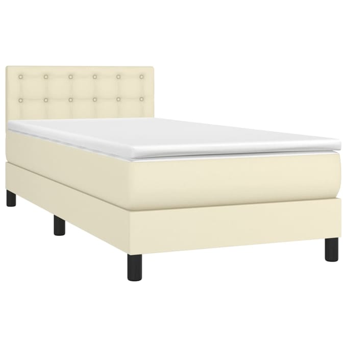 vidaXL - Boxspring - met - matras - en - LED - kunstleer - crèmekleurig - 100x200 - cm